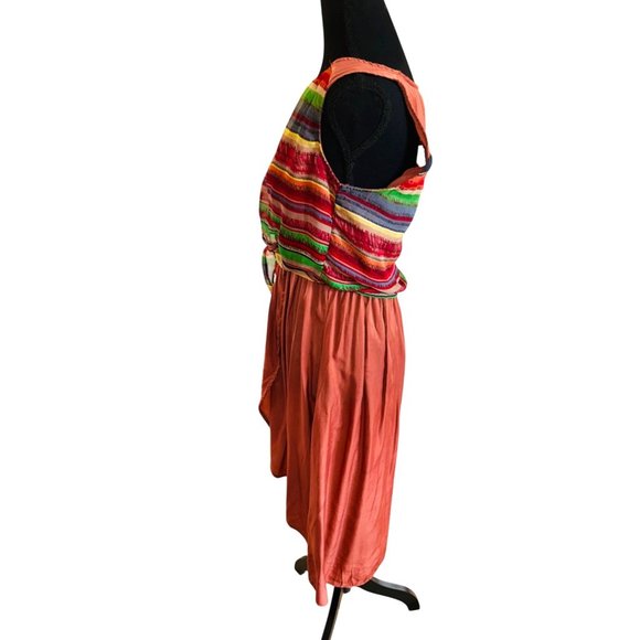 Anthropologie Blu Pepper Dress M Tie Up Multi Color Hi Low Hem Aztec Santa Fe - Picture 4 of 11